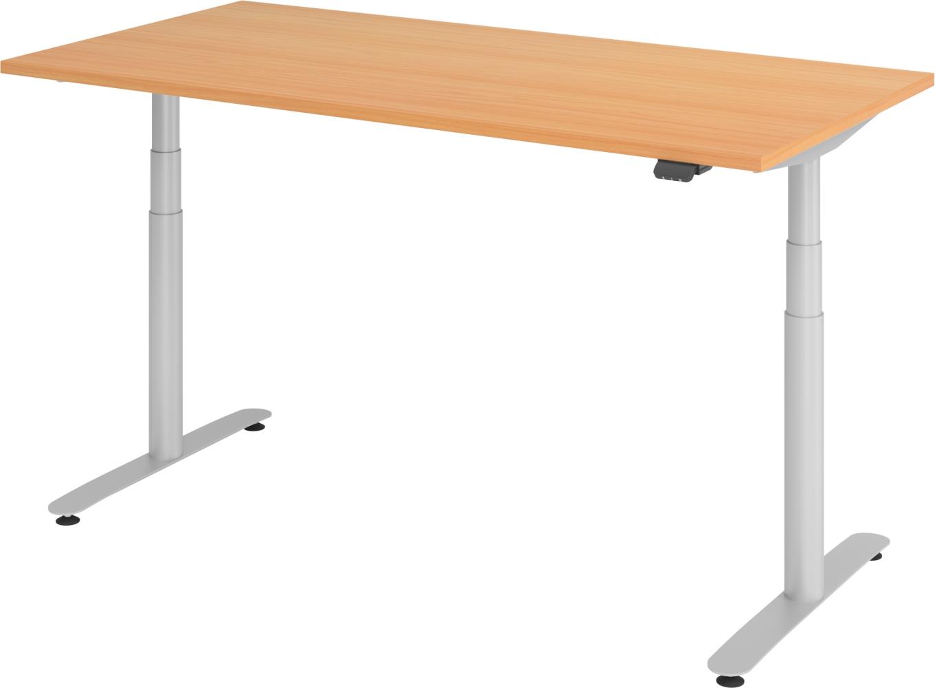 bümö® smarter Schreibtisch Serie-XDLR elektrisch höhenverstellbar mit App-Steuerung 160 x 80 cm in Buche / Silber Bild 1