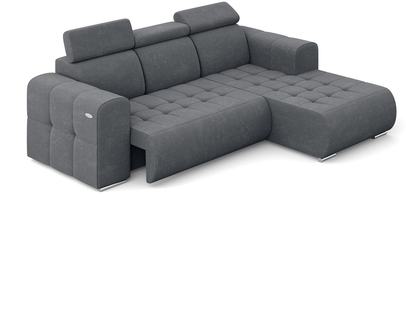 MEBLINI Elektrische Schlafcouch - Ecksofa mit Schlaffunktion - Sofa mit Relaxfunktion und Kopfstützen - Couch L-Form - Eckcouch - Wohnlandschaft - MADELINE - 266x200x93cm Rechts - Dunkelgrau Samt Bild 1