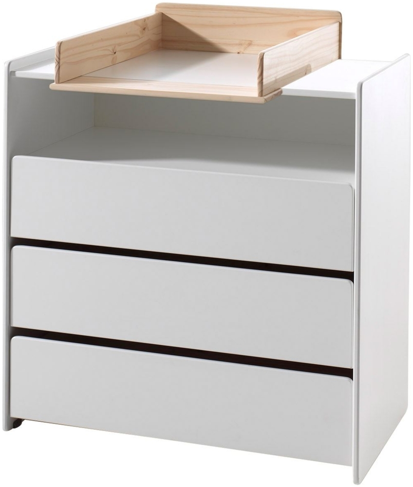 Wickelkommode Karilynn 90x74x106 Schubladenkommode MDF+Massivholz Weiß Bild 1