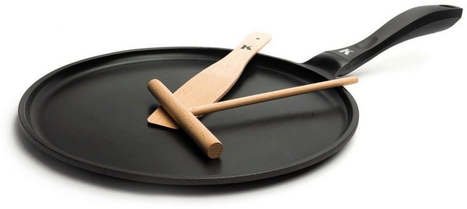 KLAMER Crêpepfanne 28cm, Pancake Pfanne mit Aluguss, Pfannkuchenpfanne, Palatschinken Pf…, Spülmaschinenfest, Öko-Holzzubehör, E-Herd kompatibel, Antihaft Bild 1