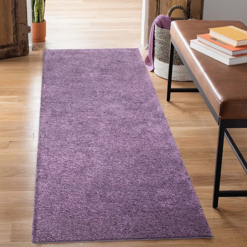 carpet city Shaggy Hochflor Teppich - Läufer 80x300 cm - Lila - Langflor Flurteppich - Einfarbig Uni Modern - Flauschig-Weiche Teppiche Schlafzimmer Deko Bild 1