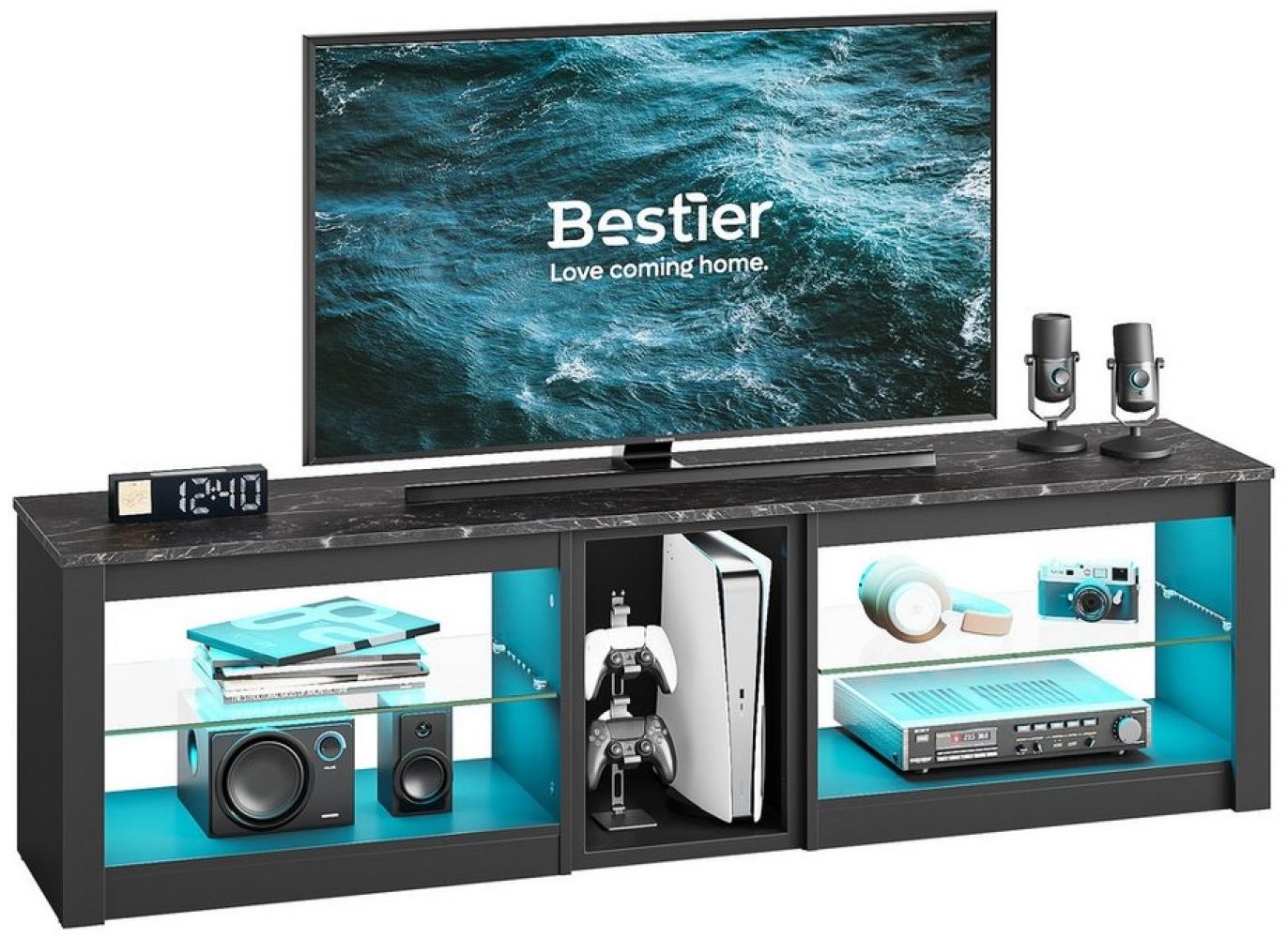 Bestier Lowboard TV-Schrank, Fernsehschrank mit RGB-LED, 160cm TV-Board (Gaming-TV-Konsolen mit Glasregalen), für Wohnzimmer 70“ TV, PS5 Bild 1