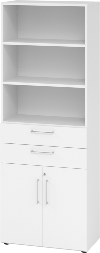 bümö Aktenregal & Schrank abschließbar, Büroschrank Regal & Schubladen Kombination Holz 80cm breit in Graphit/Nussbaum - Schrank für's Büro & Arbeitszimmer, Büro Möbel Ordnerschrank, 968K2-W-W-BS Bild 1