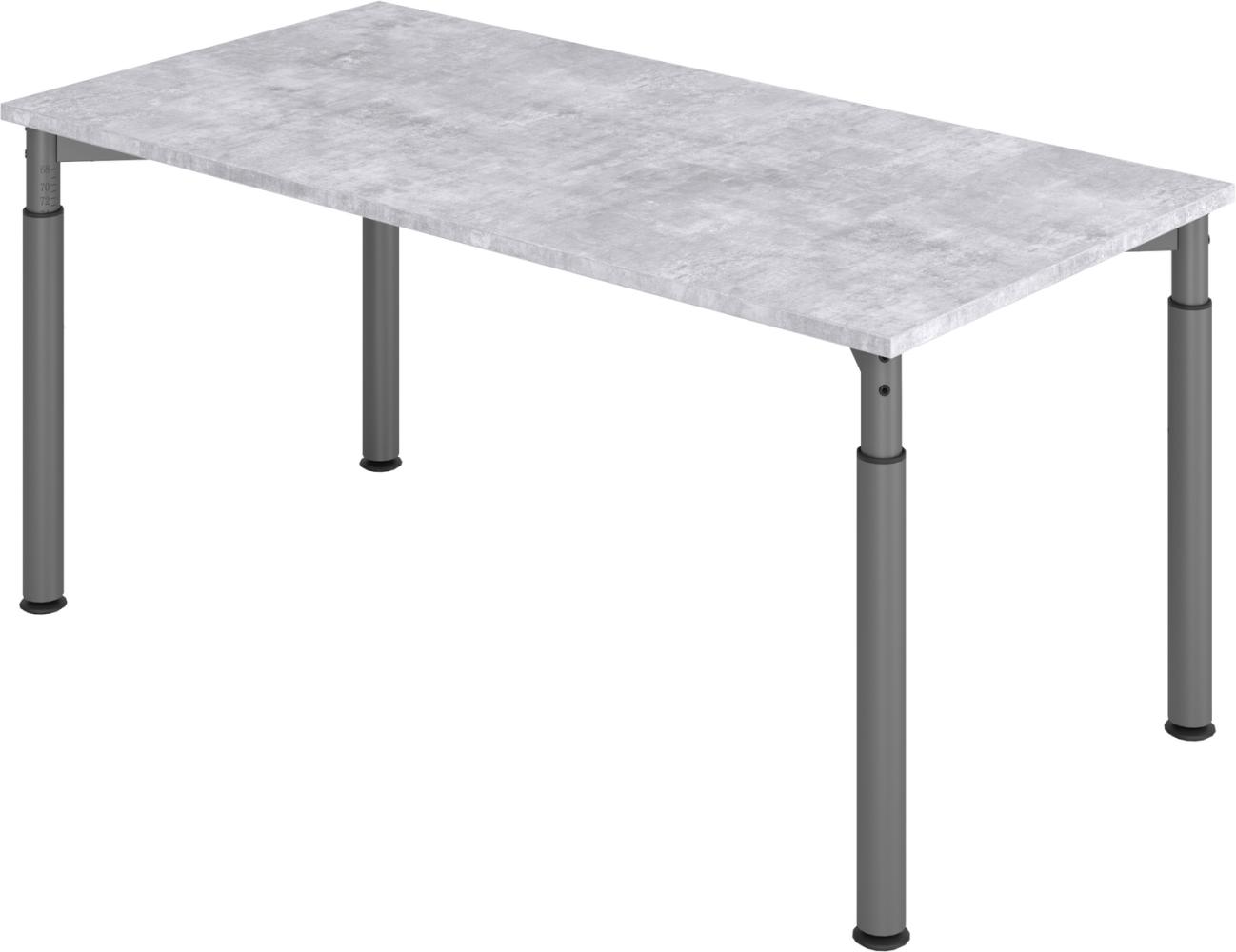 bümö höhenverstellbarer Schreibtisch 160x80 cm in Beton, Gestell graphit - PC Tisch höhenverstellbar & groß, höhenverstellbarer Tisch Büro, großer Computertisch verstellbar, Y-Serie, YS-16-M-G Bild 1