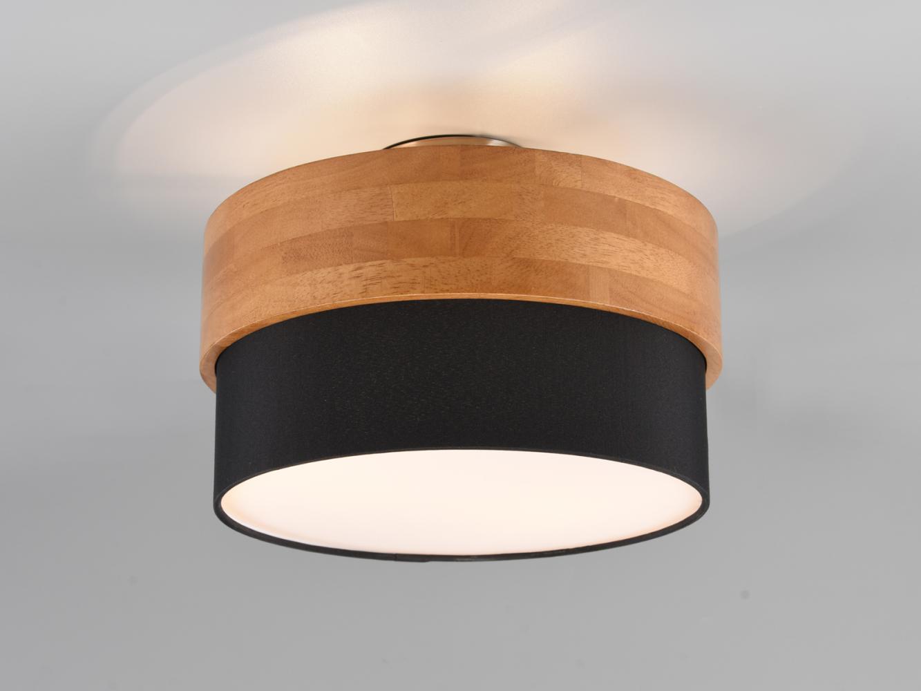 TRIO Leuchten Deckenleuchte Seasons, ohne Leuchtmittel, warmweiß - kaltweiß, Deckenlampe Holz mit Stoffschirm Ø30cm exkl 2xE14 max 40W Bild 1