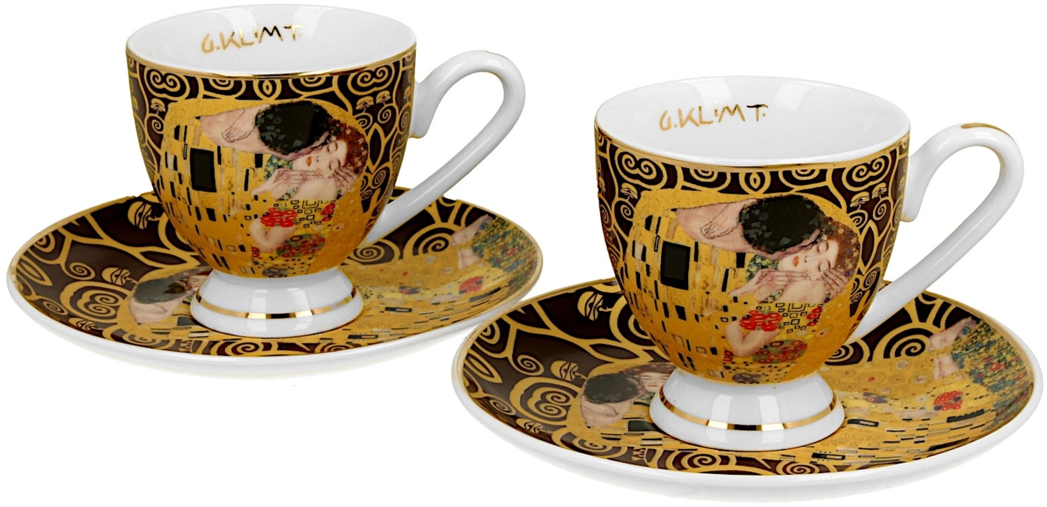 DUO GOLDEN LINE 2er-Set Espressotassen 90 ml THE KISS BROWN inspired by KLIMT aus New Bone China Porzellan Bild 1