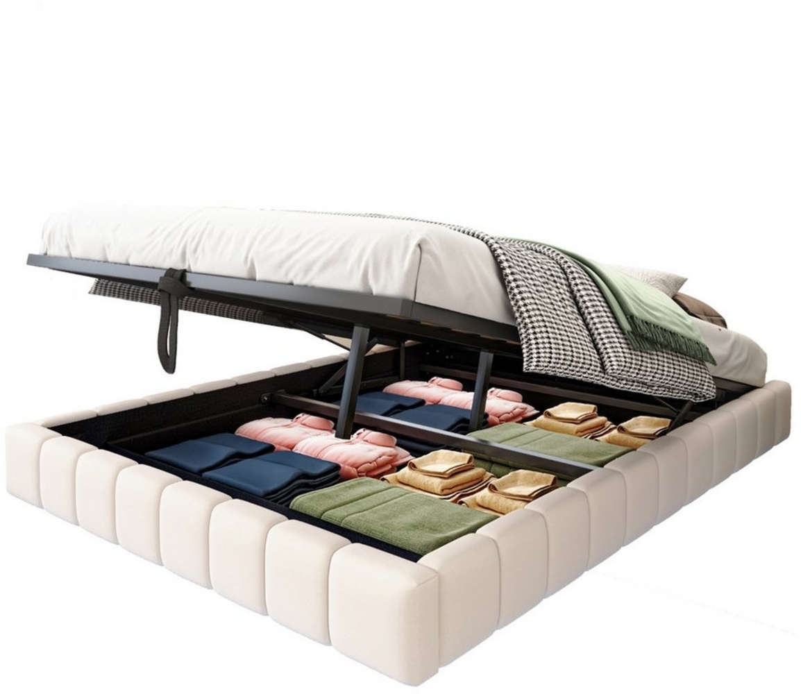 REDOM Polsterbett Funktionsbett,Kinderbett,Jugendbett (Schwebebett mit Stauraum & LED, Modernes Bett ohne Kopfteil, Doppelbett mit Hydraulik-Bettrahmen für Schlafzimmer & Apartments, 140x200 cm), ohne Matratze Bild 1