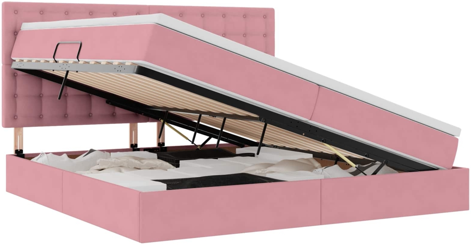 vidaXL Bett mit LED-Lichtleisten mit Kopfteil Rosa 200 x 200 cm Samt 3372812 Bild 1