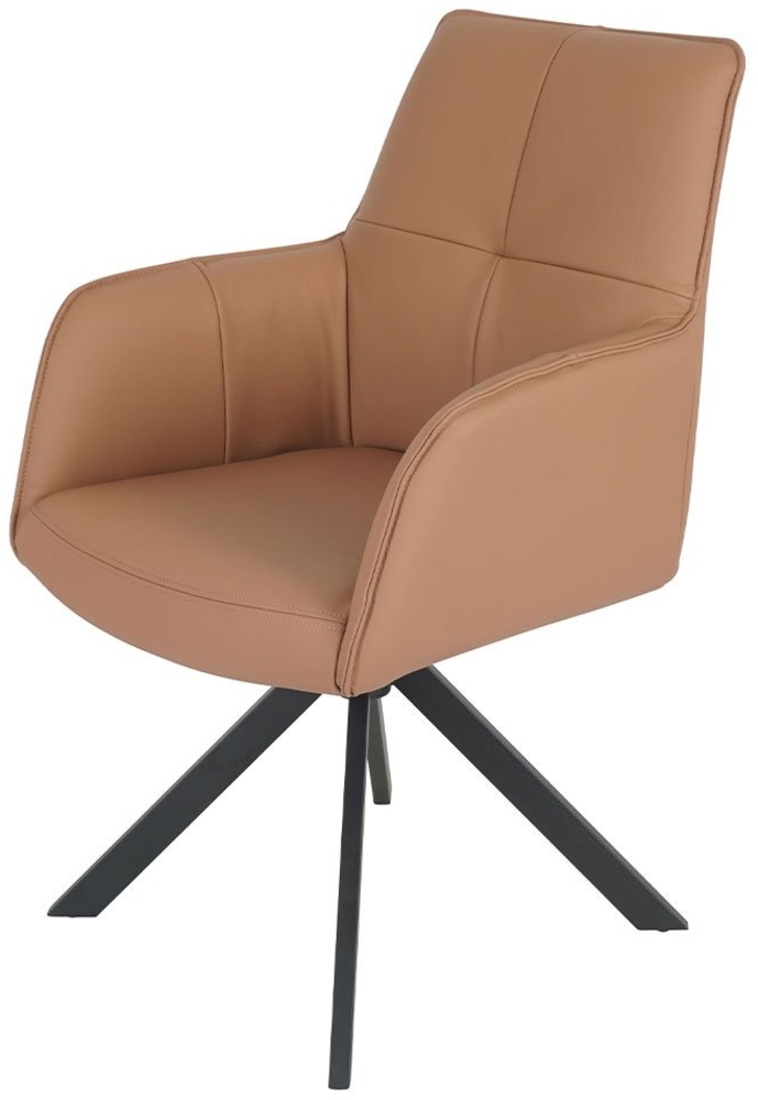 Armlehnenstuhl Madrid, Leder, Metall, Braun, 69 x 88 x 60 cm Bild 1