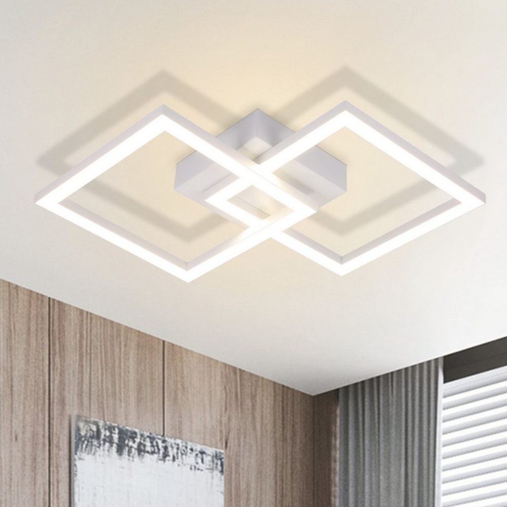 ZMH LED Deckenleuchte Whonzimmer Modern 2 Flammig 24W Deckenlampe Schlafzimmer Flur, Augenschutz, Einfache Installtion, LED fest integriert, 4000K, Weiß-Neutralweiß Schlafzimmerlampe Eckig Flur Bild 1