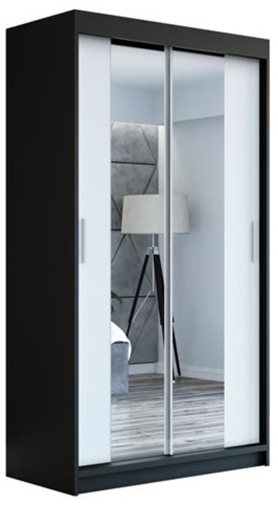 Schwebetürenschrank NEO 2-türig Schrank 120 cm (mit Spiegel) Farbe: Schwarz , weiß Bild 1