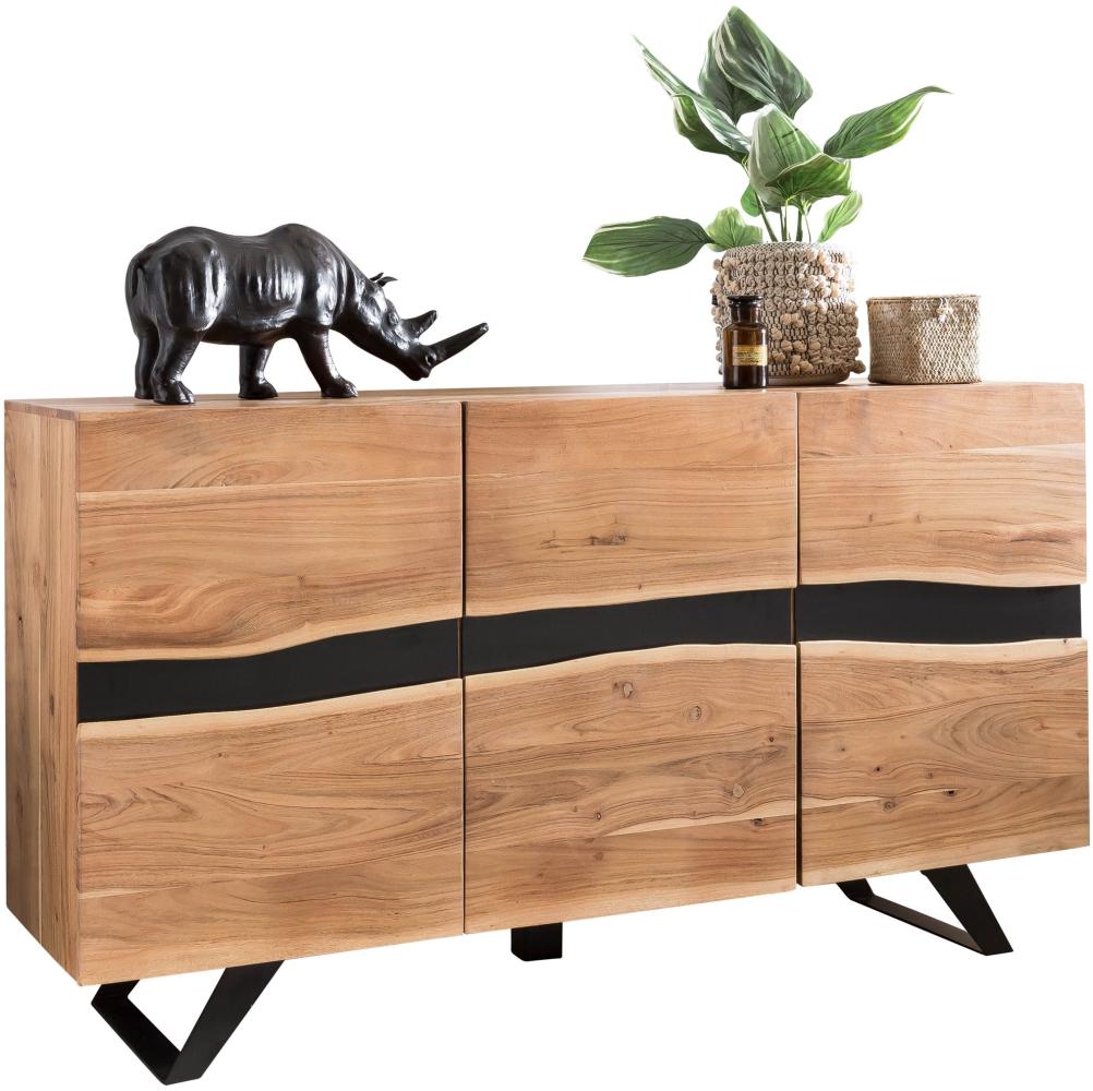 Kadima Design Massiv-Holz Akazie Sideboard, Natur Baumkante, Landhaus-Stil. 148x43x85 cm Bild 1