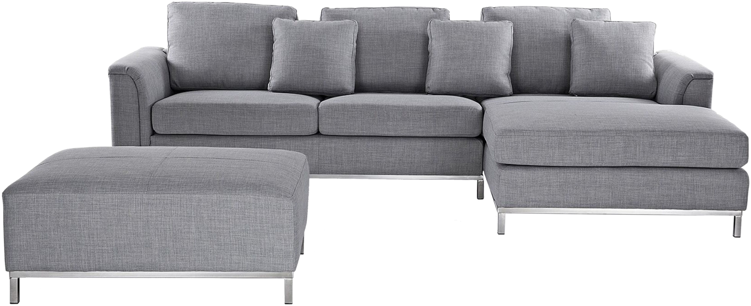 Ecksofa Polsterbezug hellgrau linksseitig mit Ottomane OSLO Bild 1