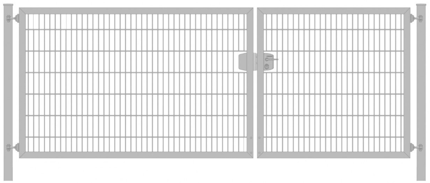 Elektrisches Einfahrtstor Premium Plus 8/6/8 (2-flügelig) asymmetrisch Verzinkt Doppelstabmatte Breite 400 cm x Höhe 200 cm Bild 1