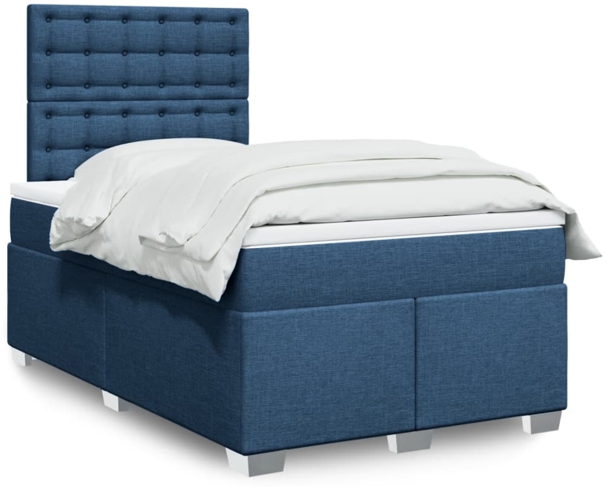 vidaXL Boxspringbett mit Matratze Blau 120x190 cm Stoff 3290447 Bild 1