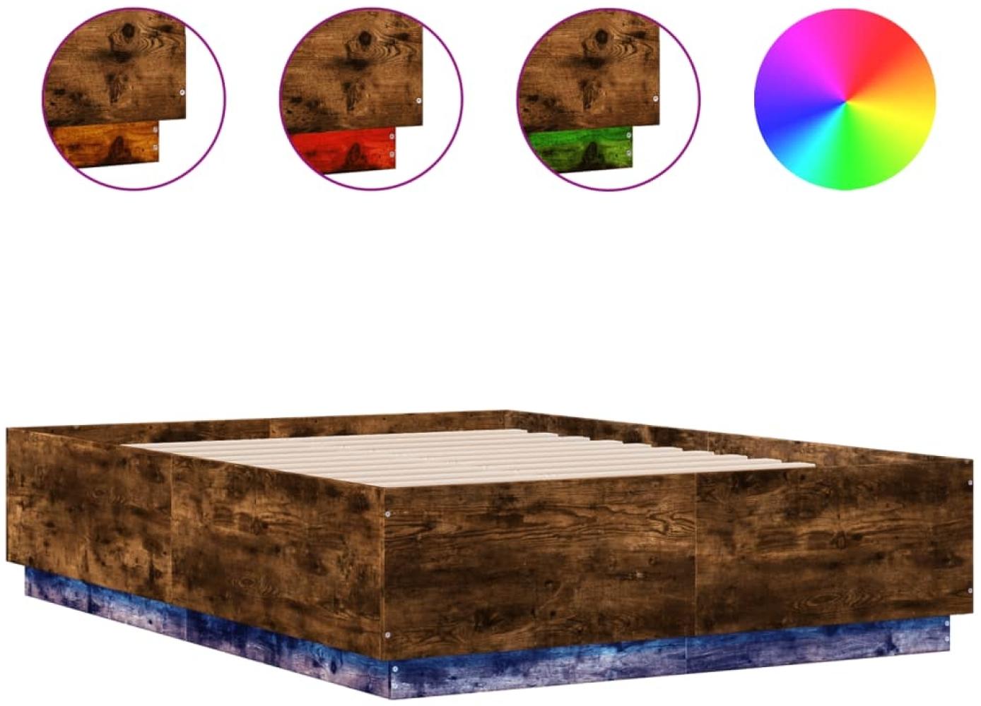 vidaXL Bettgestell mit LED Räuchereiche 135x190cm Holzwerkstoff 3209650 Bild 1