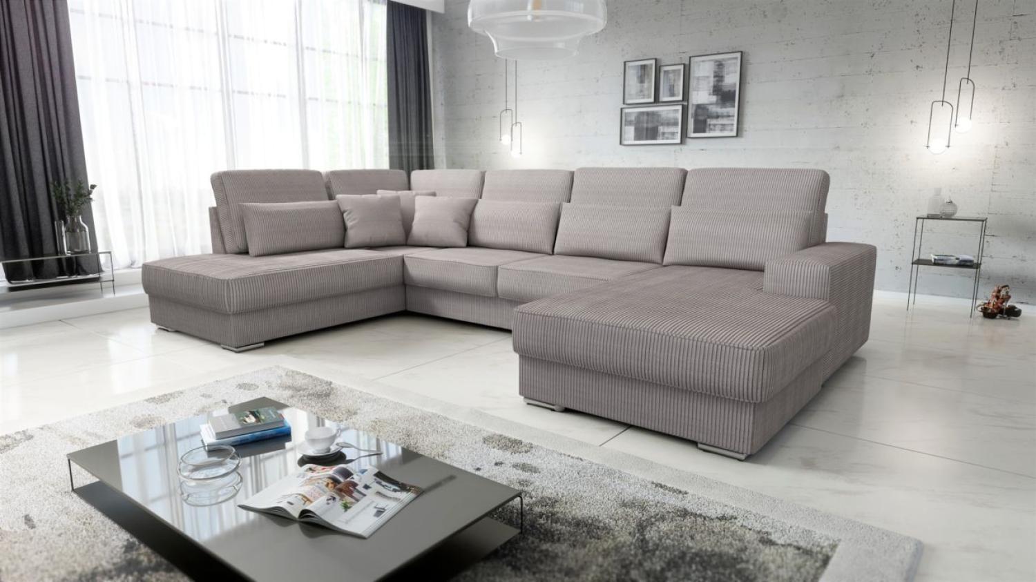 Wohnlandschaft Sofa U-Form NEVIO Stoff Scala Graubraun Ottomane Rechts Bild 1