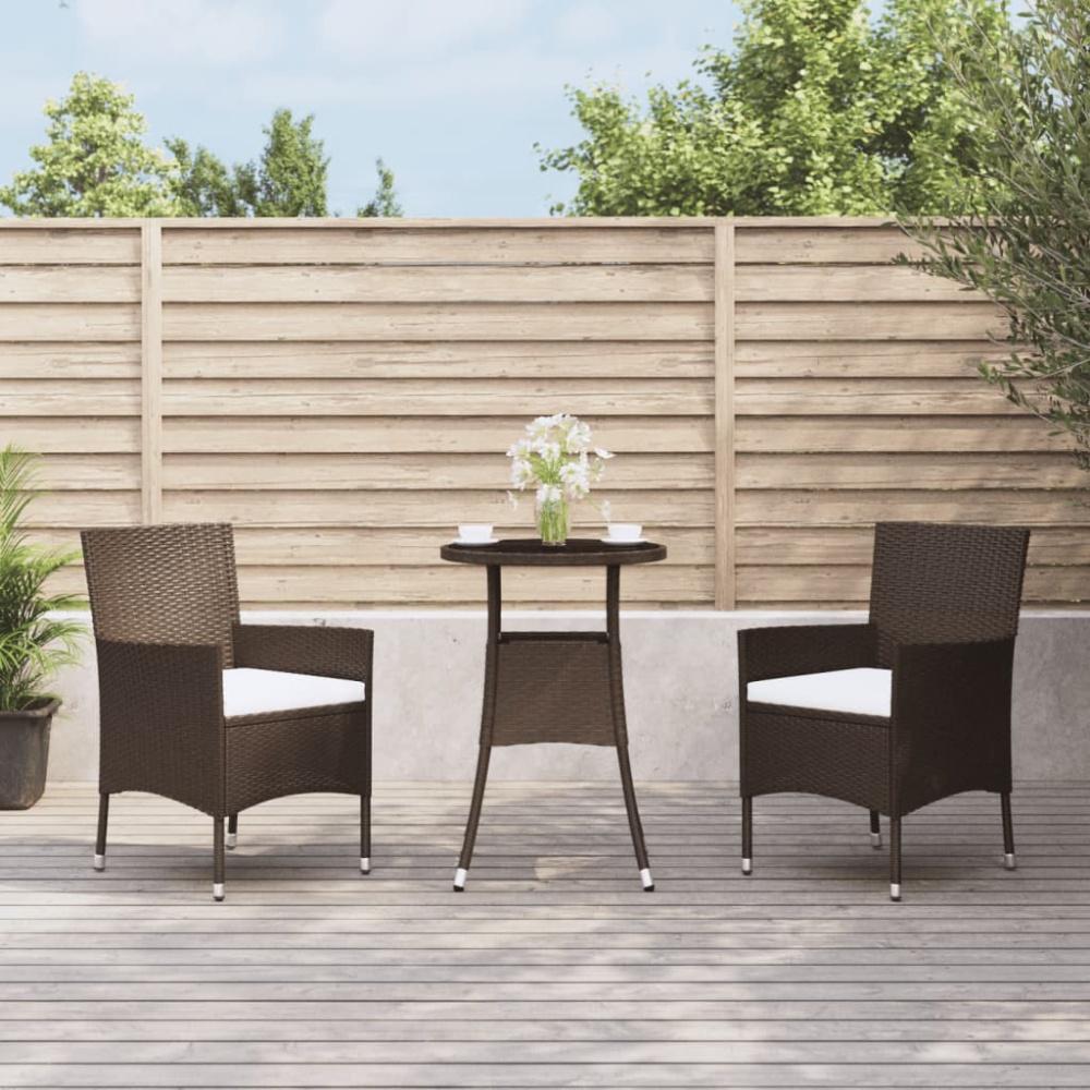 vidaXL 3-tlg. Garten-Bistro-Set mit Kissen Braun Poly Rattan 3187412 Bild 1