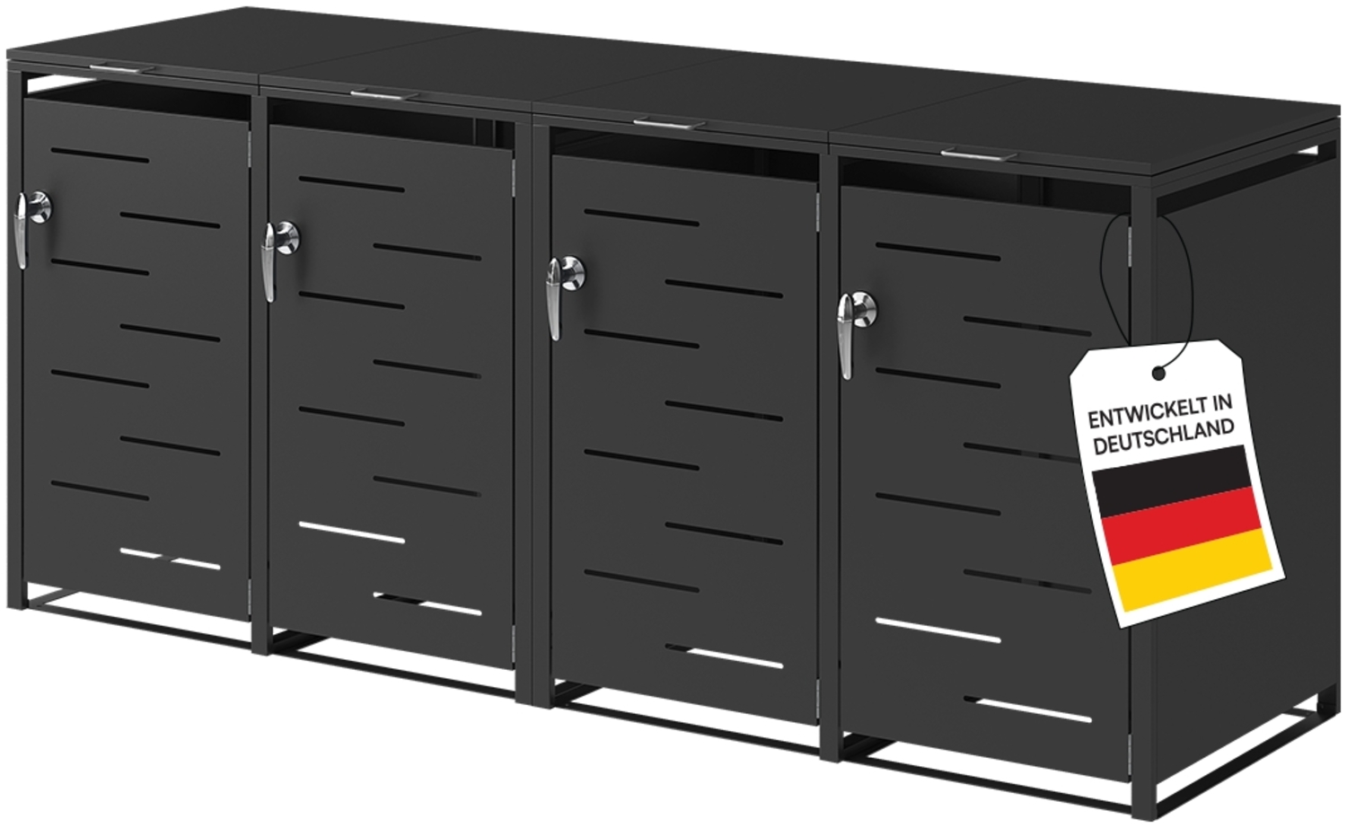 STEELSØN 'Diorus' Mülltonnenbox für 4 Tonnen je 240 Liter, graphitschwarz, Mülltonnenverkleidung aus Stahl mit Sichtstreifen, wetterfest, 116x80x268 cm, abschließbare Müllbox Bild 1