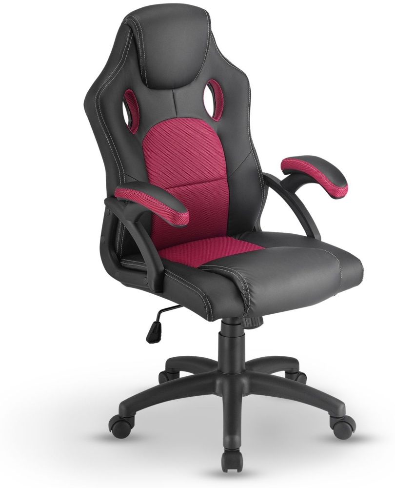 Juskys Racing Schreibtischstuhl Montreal (bordeaux) ergonomisch, höhenverstellbar & gepolstert, bis 120 kg - Bürostuhl Drehstuhl PC Gaming Stuhl Bild 1