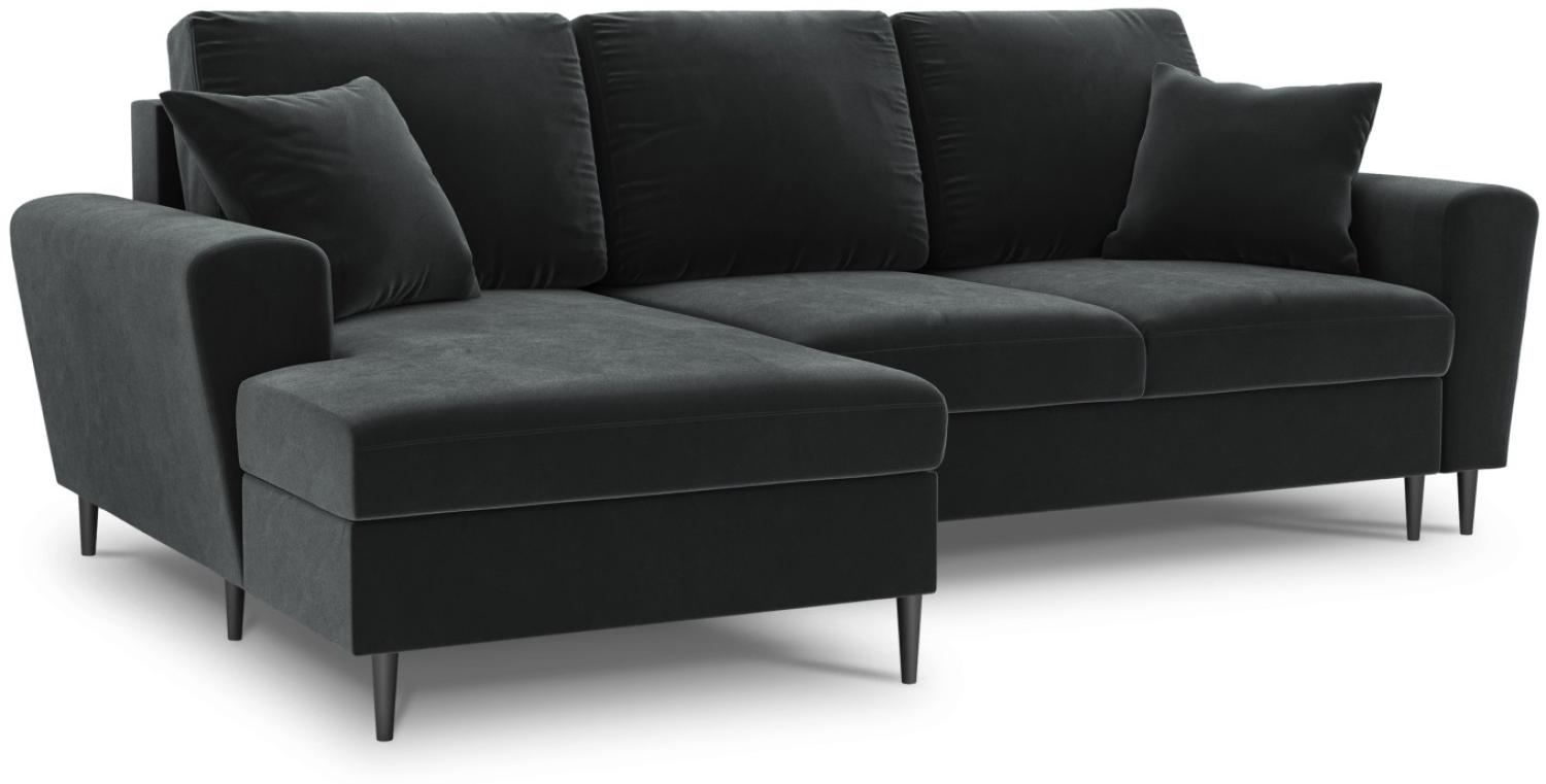 Micadoni 4-Sitzer Samtstoff Ecke links Sofa mit Bettfunktion und Box Moghan | Bezug Dark Grey | Beinfarbe Black Chrome M... Bild 1