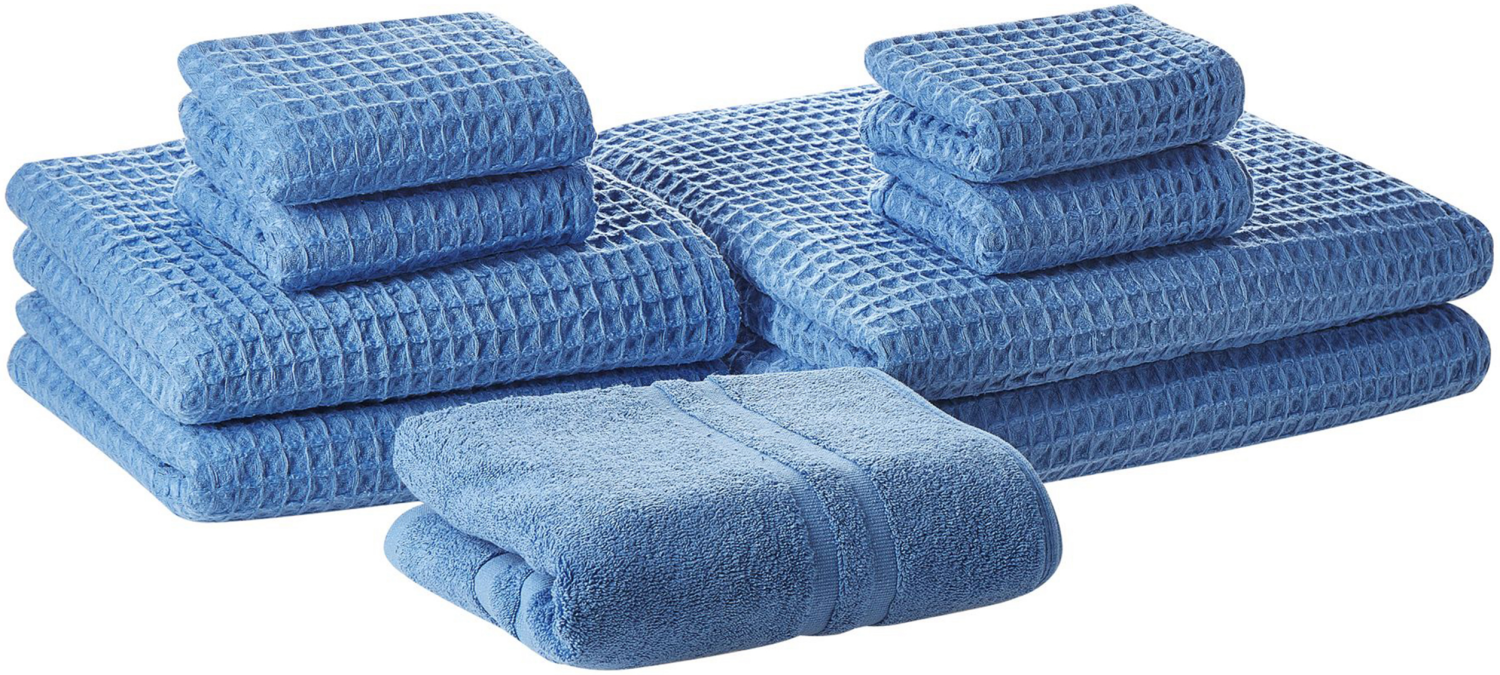 Badehandtuch Set mit Badematte 9-teilig Blau Baumwolle Zero-Twist-Garn Bild 1