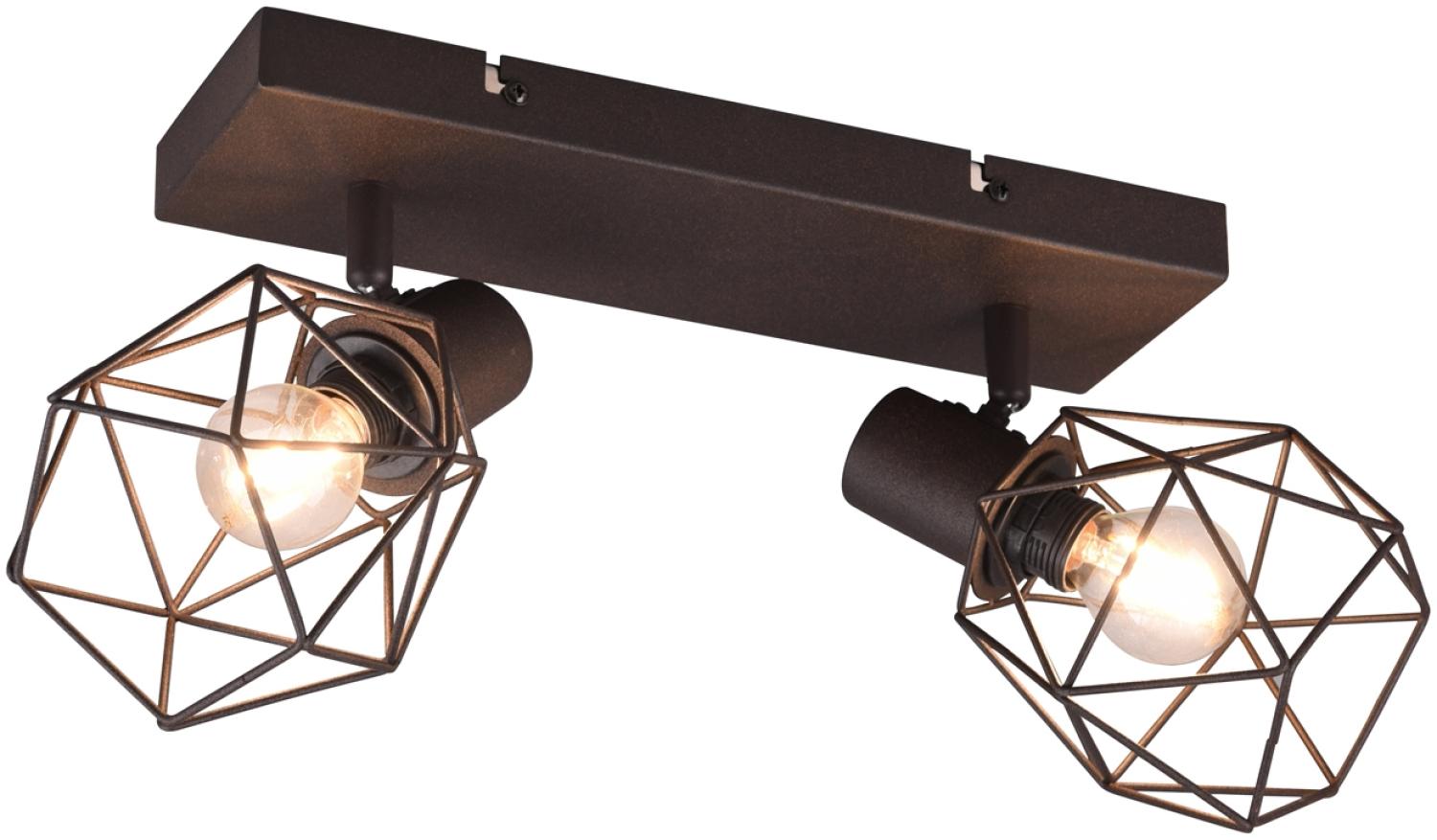 meineWunschleuchte 'NARDA' Industrial Deckenstrahler, 2-flammig, Gitter Rost-Optik, Metall Rostbraun, 12x30cm Bild 1
