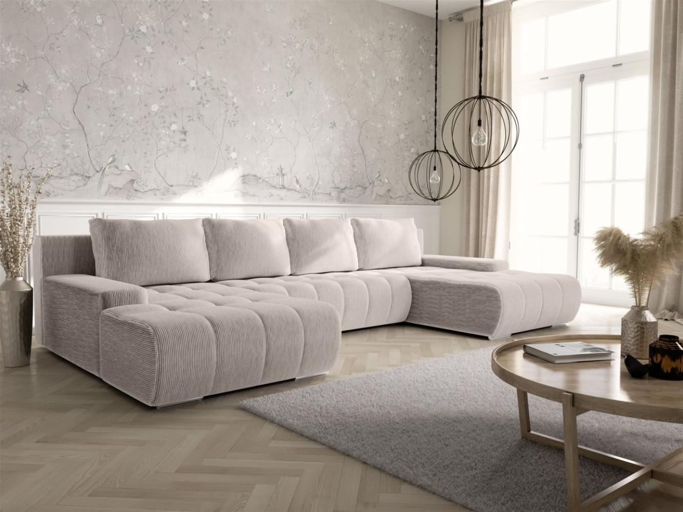 Wohnlandschaft Sofa mit Schlaffunktion VOGAR Stoff Poso Creme Bild 1