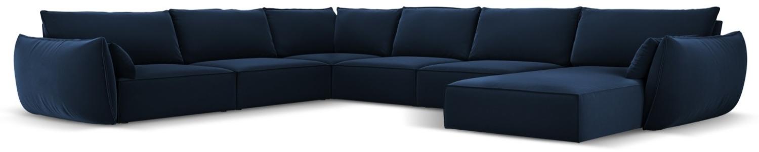 Micadoni 8-Sitzer Samtstoff Panorama Ecke links Sofa Kaelle | Bezug Royal Blue | Beinfarbe Black Plastic Bild 1