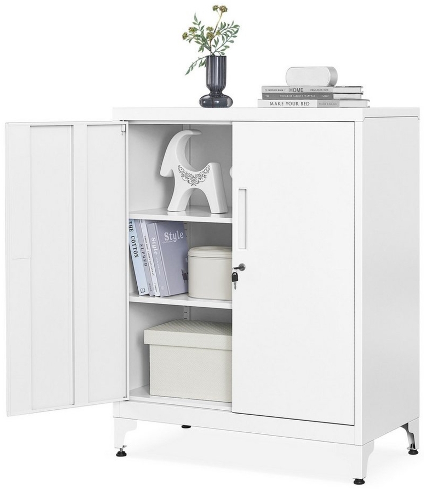 SONGMICS Aktenschrank, Mehrzweckschrank, Büroschrank mit 2 Türen, Schrank abschließbar, Aufbewahrungsschrank aus Stahl, für Arbeitszimmer, Wohnzimmer, Mattweiß OMCDE012W01 Bild 1