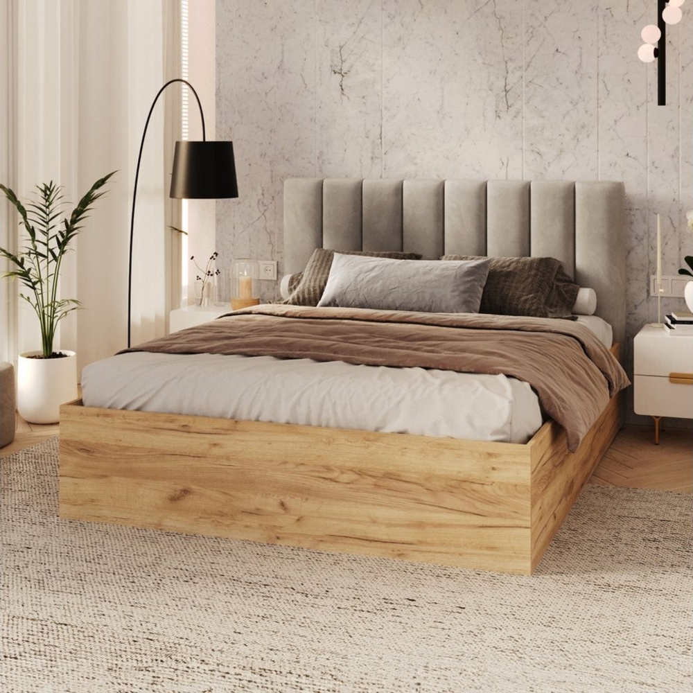 FDM Polsterbett PUERTO (verfügbar 90x200 120x200 140x200 160x200 180x200cm, Bettrahmen, Bett, mit großen gepolsterten Kopfteil, mit Bettkasten zum aufklappen), Hebbarer Metallrahmen, Bettkasten, ohne Matratze Bild 1