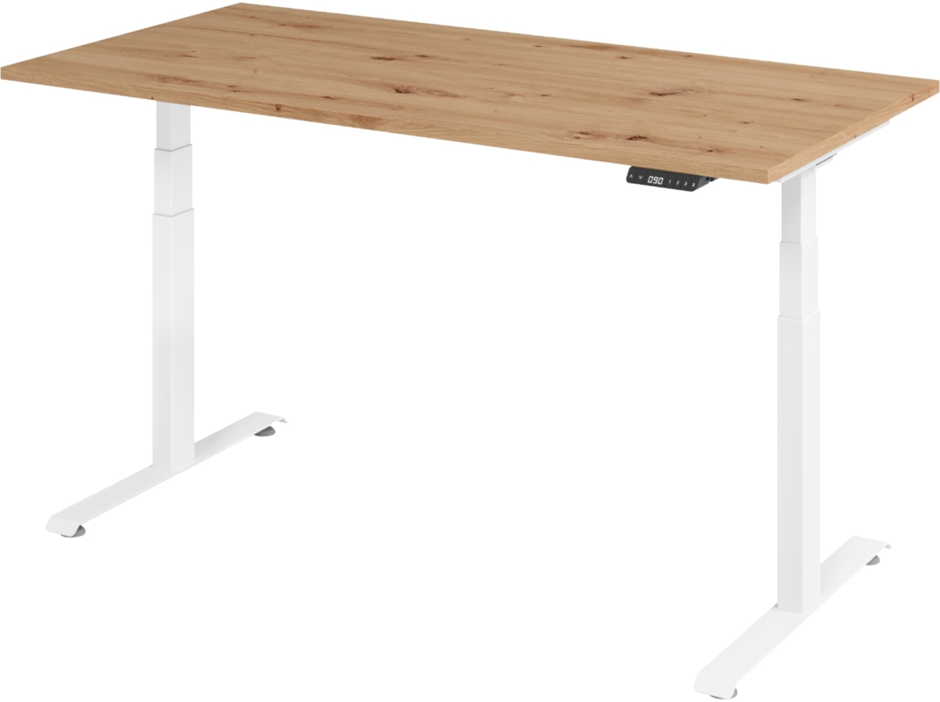 bümö höhenverstellbarer Schreibtisch 160x80 cm in Asteiche, Gestell weiß - Höhenverstellbar Elektrisch Stehpult mit 3-fach Speicher, Computertisch, Ergonomischer Steh-Sitz Tisch, Bürotisch, LXK65-16-R-W Bild 1