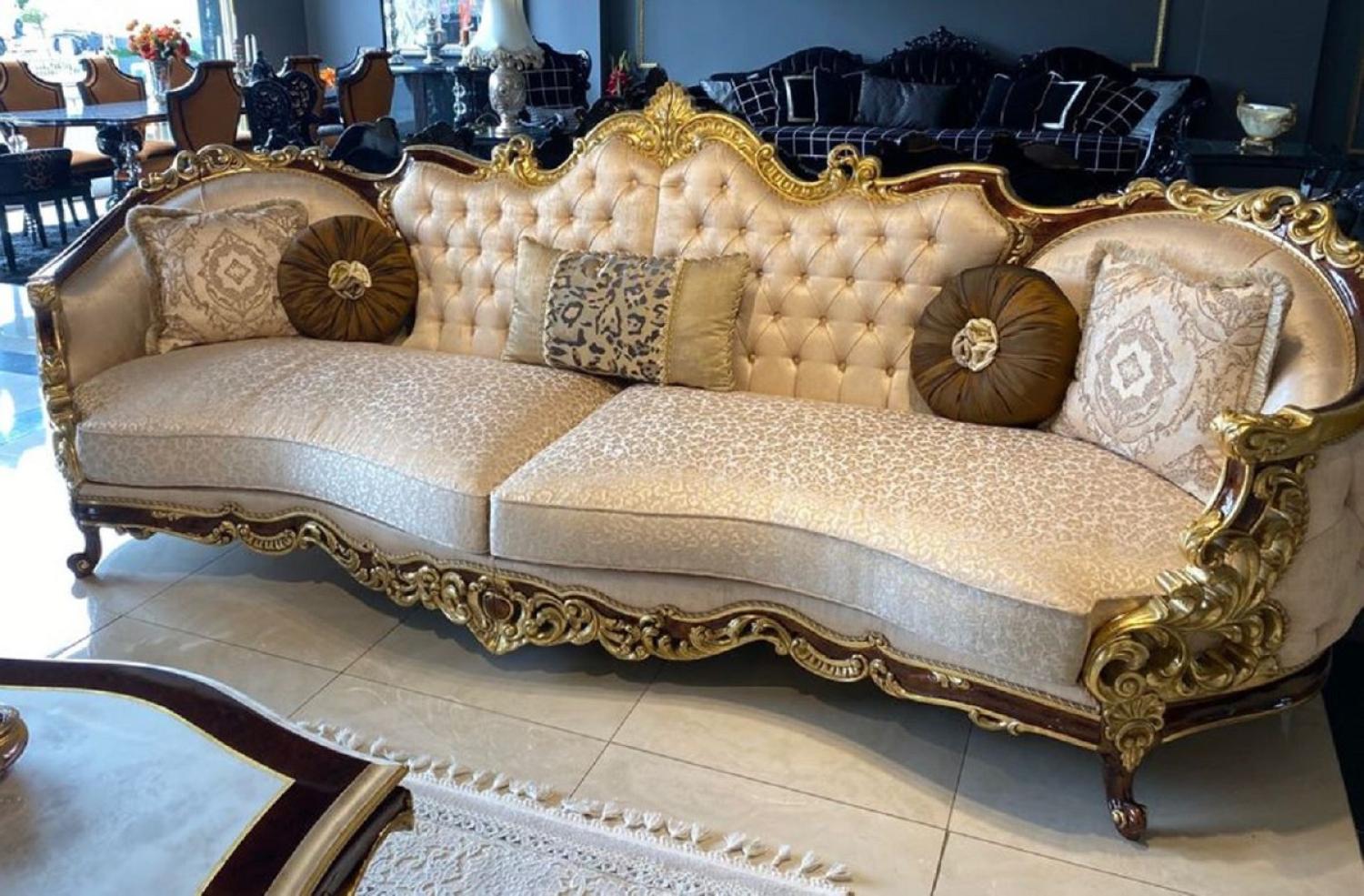 Casa Padrino Luxus Barock Sofa Silber / Braun / Gold - Prunkvolles Barockstil Wohnzimmer Sofa - Barock Möbel Bild 1