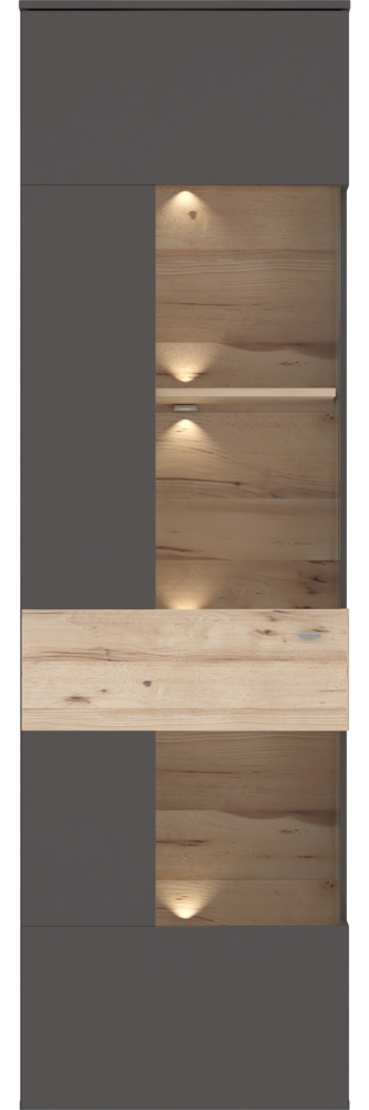 FORTE Como Vitrine mit LED Beleuchtung, Holzwerkstoff, Grau/Braun/Braun, 60,4 x 203,3 x 41,3 cm Bild 1