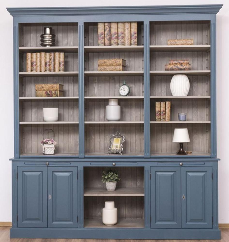 Casa Padrino Landhausstil Wohnzimmerschrank Blau / Grau 229 x 51 x H. 244 cm - Massivholz Schrank - Bücherschrank - Regalschrank - Landhausstil Möbel Bild 1