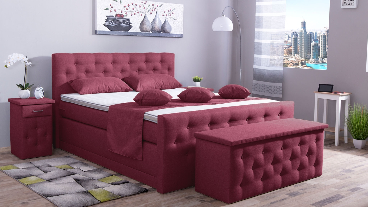 Meisterbetten Boxspringbett Babo 200x220 in WT-Coral, Matratzenbezug Nano, Komfortschaum-Topper, mit Fussteil Bild 1