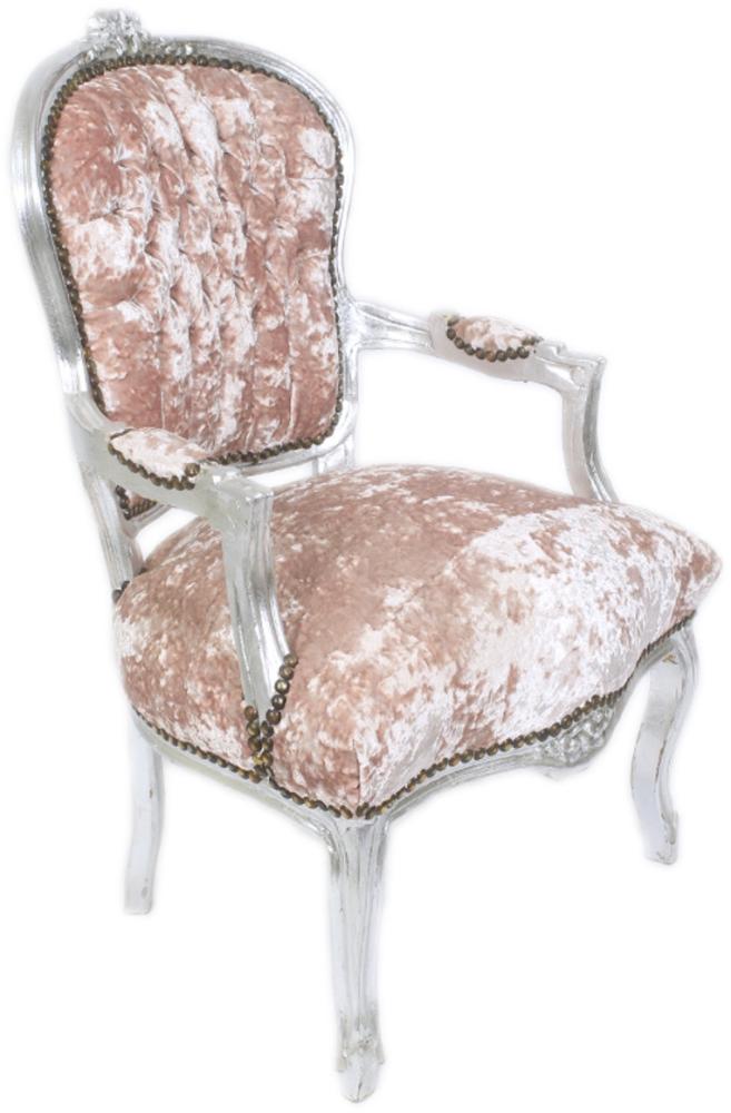 Casa Padrino Antik Stil Barock Salon Stuhl Rose Velour Stoff / Silber 60 x 50 x H. 93 cm - Barock Möbel Bild 1