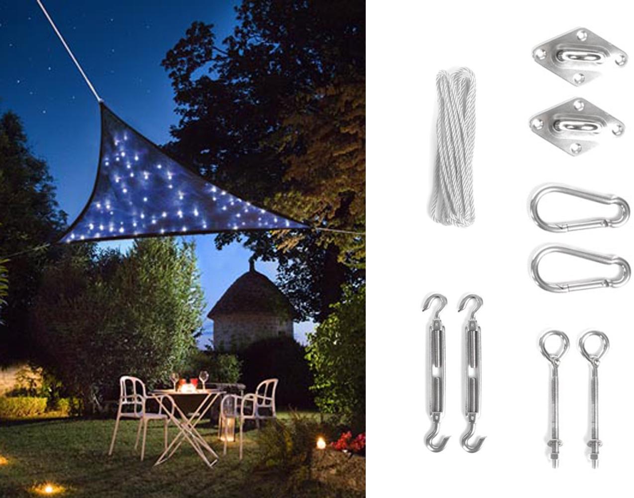 Solar Sonnensegel LED Sternenhimmel Dreieck Dunkelbau 3,6m & Ösenset Bild 1