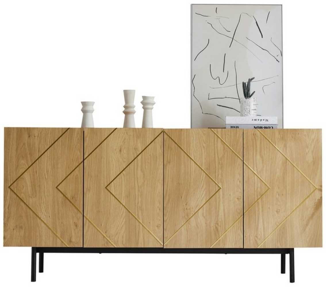 OKWISH Sideboard mit griffloses Design (Buffet, Schrank, 1 St, mit 4 Türen und Metall-Inlay), mit verstellbare Regale,Ideal für Wohnzimmer und Esszimmer Bild 1