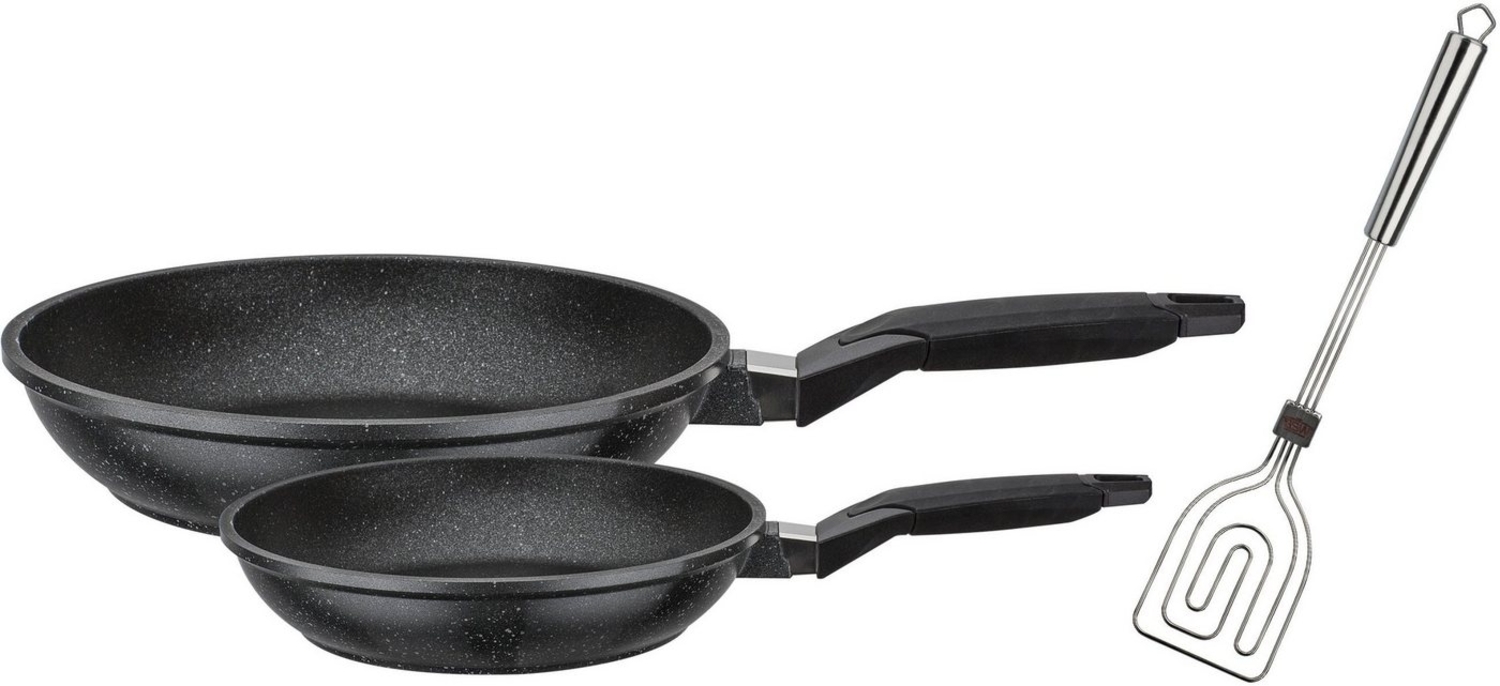 GSW Pfannen-Set Titanium Granit, Aluminiumguss (Set, 3-tlg, je 1 Pfanne Ø 20/28cm, 1x SCALA Alleswender), kratzfeste TITAN Antihaft-Versiegelung, inkl. Wender, Induktion Bild 1