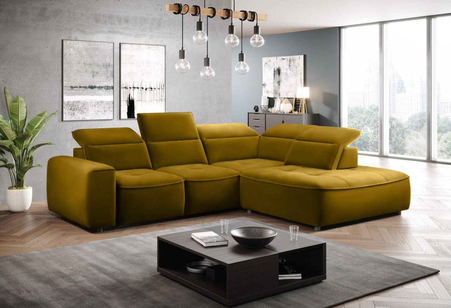 Stylefy Colton L Ecksofa Velours KRONOS Gelb Rechts Bild 1