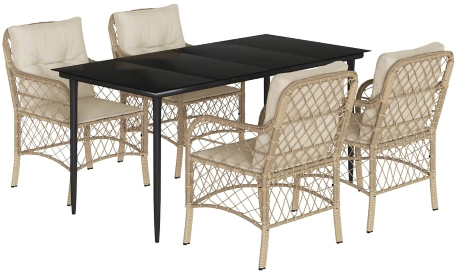 vidaXL 5-tlg. Garten-Essgruppe mit Kissen Beige Poly Rattan 3212141 Bild 1