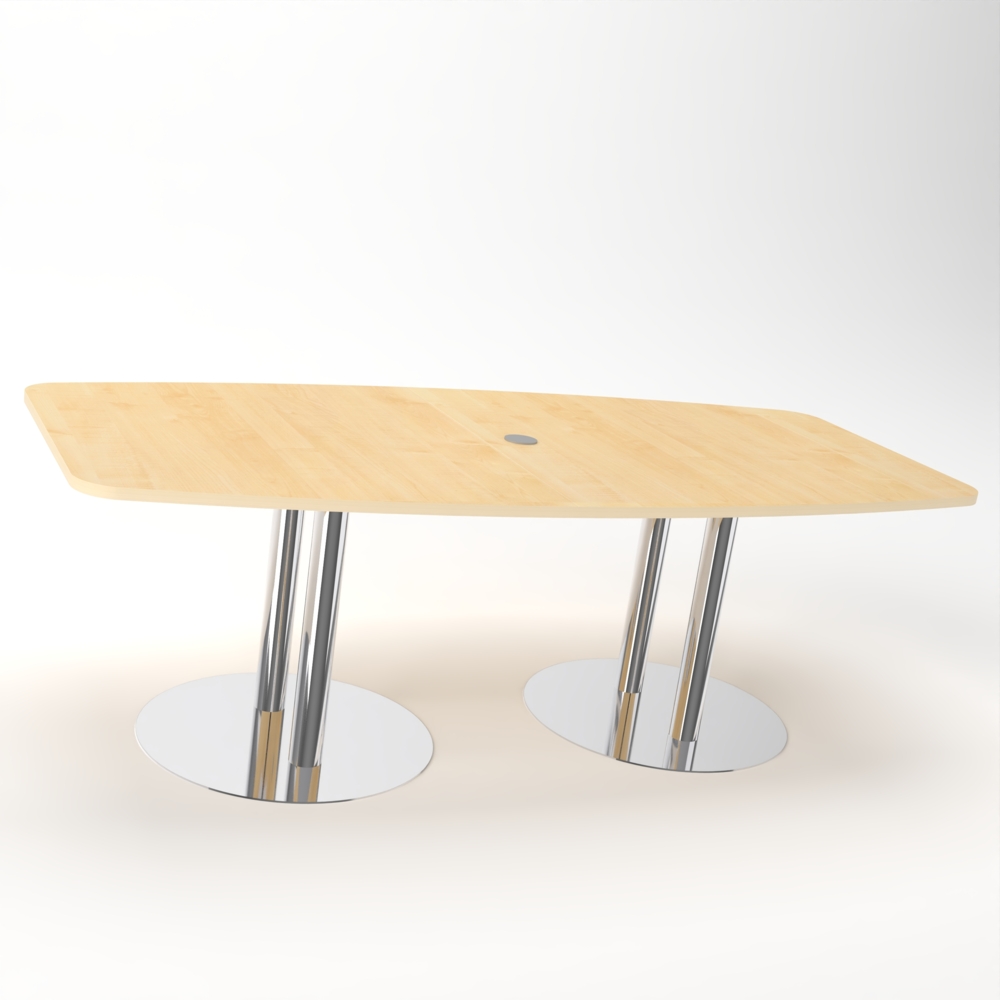 Rheinland Möbel Konferenztisch KONTI 220x103 cm – ovaler Besprechungstisch in Ahorn mit verchromten Säulenfüßen & Kabelauslass, Meetingtisch für 6–8 Personen, moderner XXL-Tisch fürs Büro & Besprechungsraum Bild 1