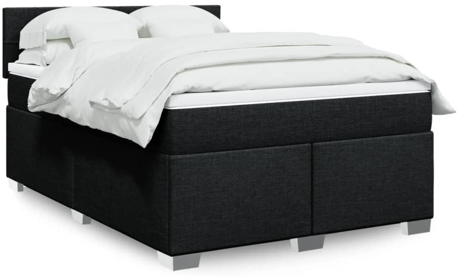 Boxspringbett mit Matratze, Stoff, Viereckige, grauer Fuß, Schwarz, 140 x 190 cm, true Bild 1