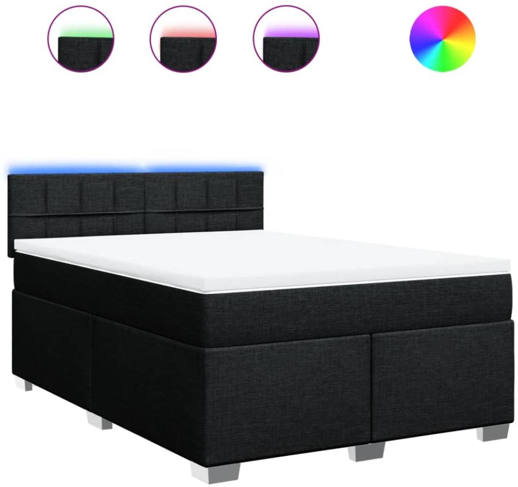 Boxspringbett mit Matratze, Stoff, Viereckige, grauer Fuß, Schwarz, 140x190 cm, true Bild 1