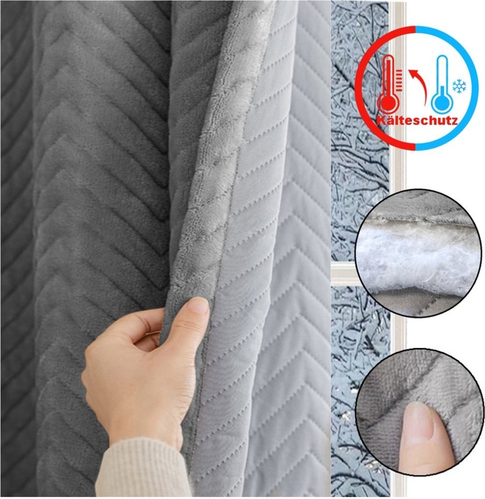 Rosnek Verdunkelungsvorhang Thermovorhang Verdunklung Flanell Kälteschutz Blickdicht 350g/m² (2 St), Kräuselband Stangendurchzug Wohnzimmer Schlafzimmer 140x213cm Grau Bild 1