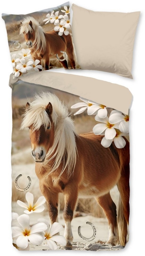Pure Microfaser Bettwäsche 135 X 200 cm + 1- 80 X 80 cm Fabi horse natur Bild 1