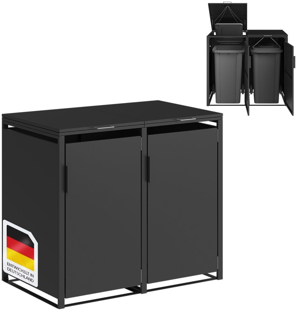 STEELSØN 'Thoria' Mülltonnenbox für 2 Tonnen je 240 Liter, graphitschwarz, aus Stahl, wetterfest, 116x80x132 cm Bild 1
