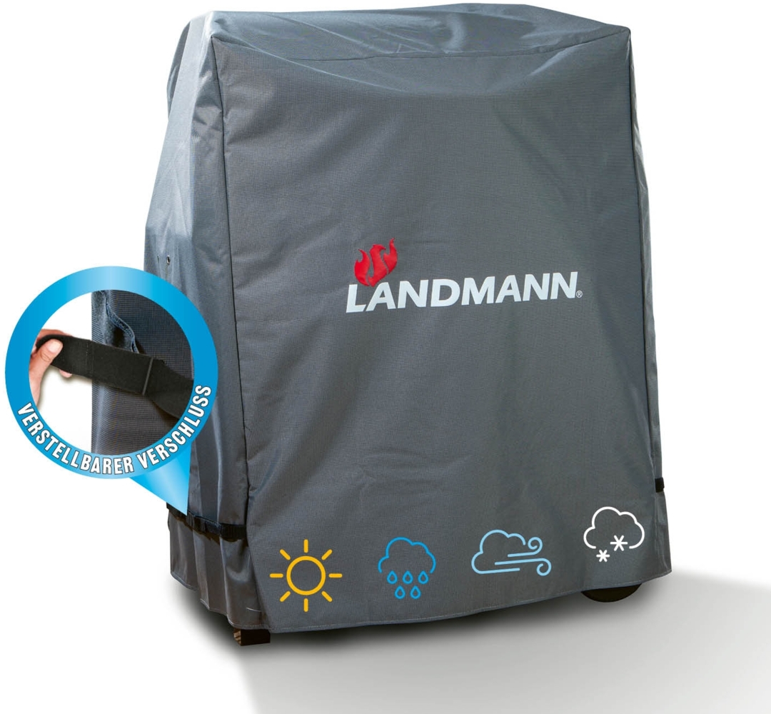 LANDMANN | Grill-Schutzhülle | Grillabdeckung | Wetterfest | M | Grau | Wasserdicht | UV-beständig | Kälteschutz bis -20 °C | Für Geräte mit Aufbaumaßen von ca. 60 x 80 x 120 cm (L x B x H) Bild 1