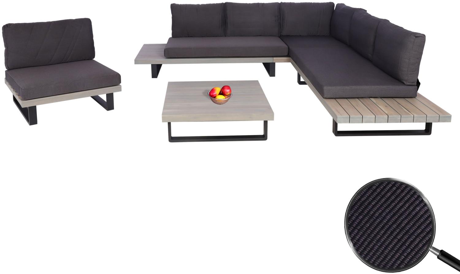 Garten-Garnitur mit Sessel HWC-H54, Lounge-Set Sofa, Spun Poly Akazie Holz FSC® Aluminium ~ grau, Polster dunkelgrau Bild 1